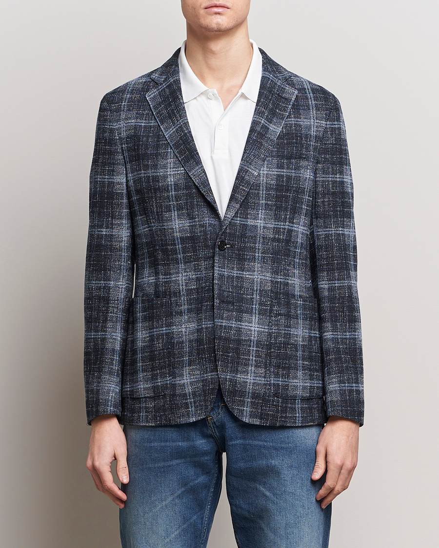 Herre | Klær | BOSS BLACK | Hanry Checked Jersey Blazer Dark Blue