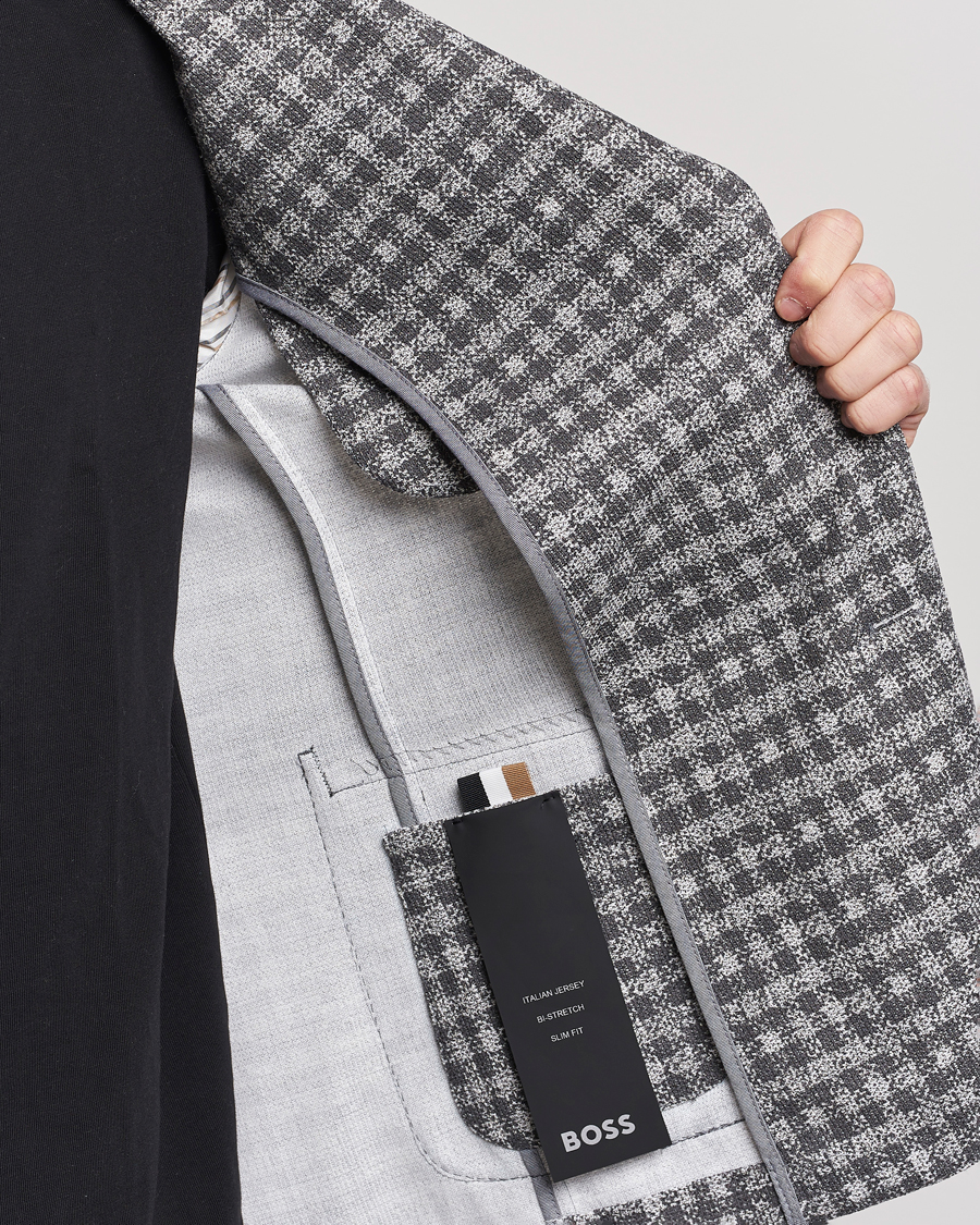 Herre | Dressjakker | BOSS BLACK | Hanry Checked Jersey Blazer Silver