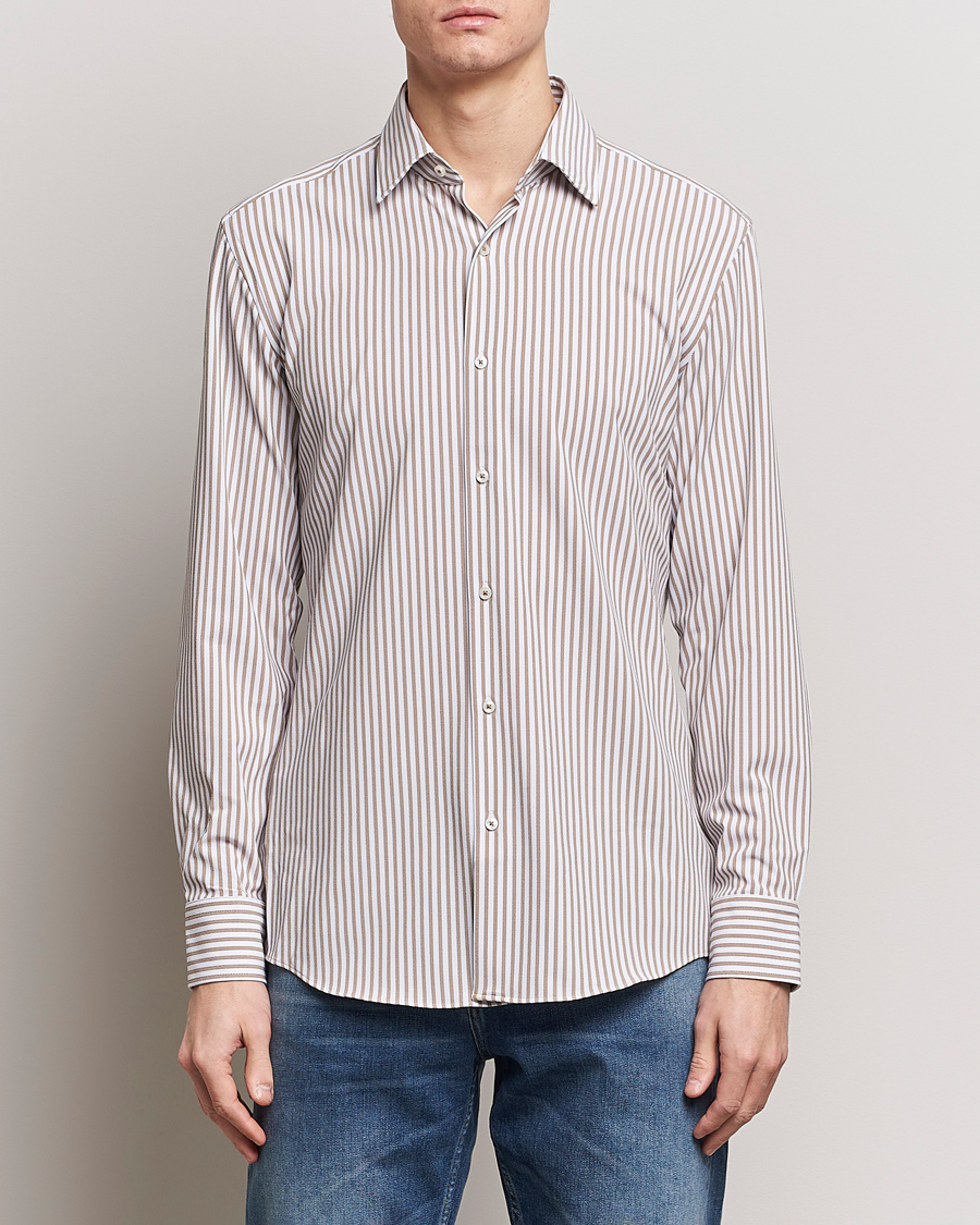 Herre | Avdelinger | BOSS BLACK | Hank 4-Way Stretch Striped Shirt Medium Beige