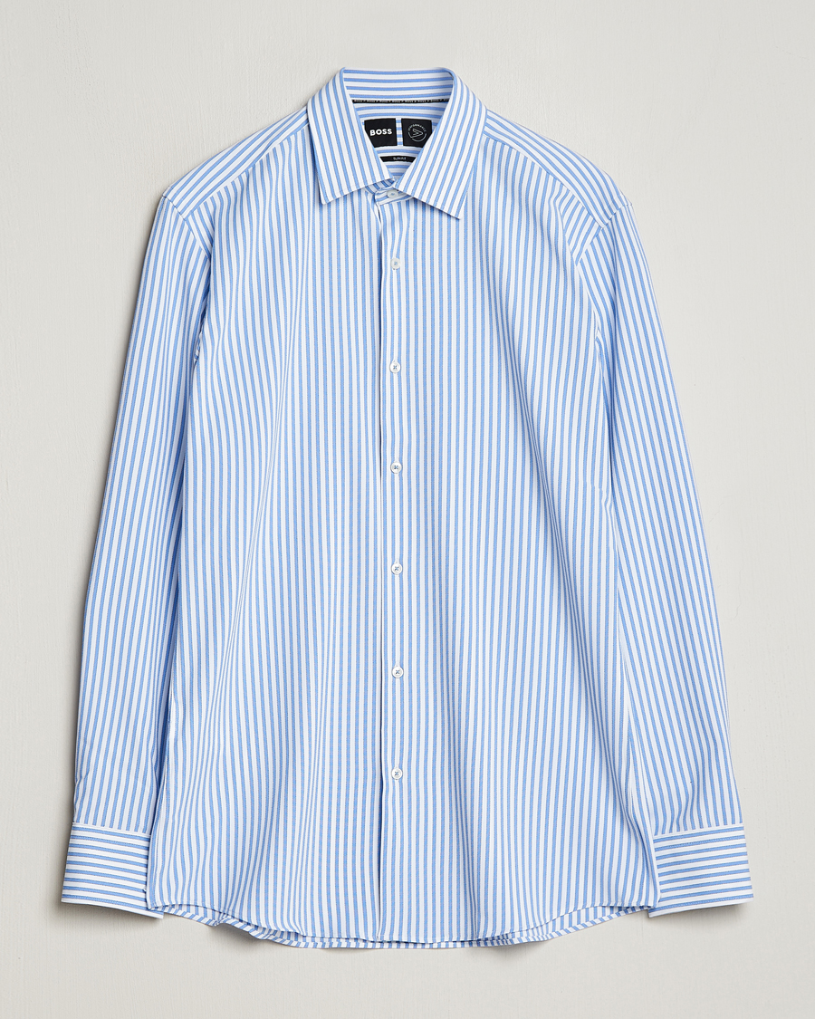 Herre | Skjorter | BOSS BLACK | Hank 4-Way Stretch Striped Shirt Light Blue