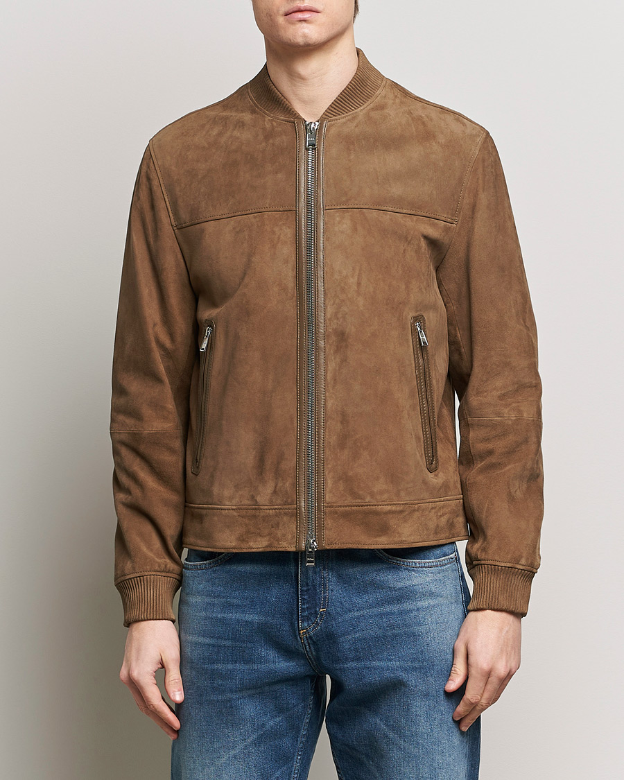 Herre | Høstjakker | BOSS BLACK | Malbano Leather Jacket Open Brown