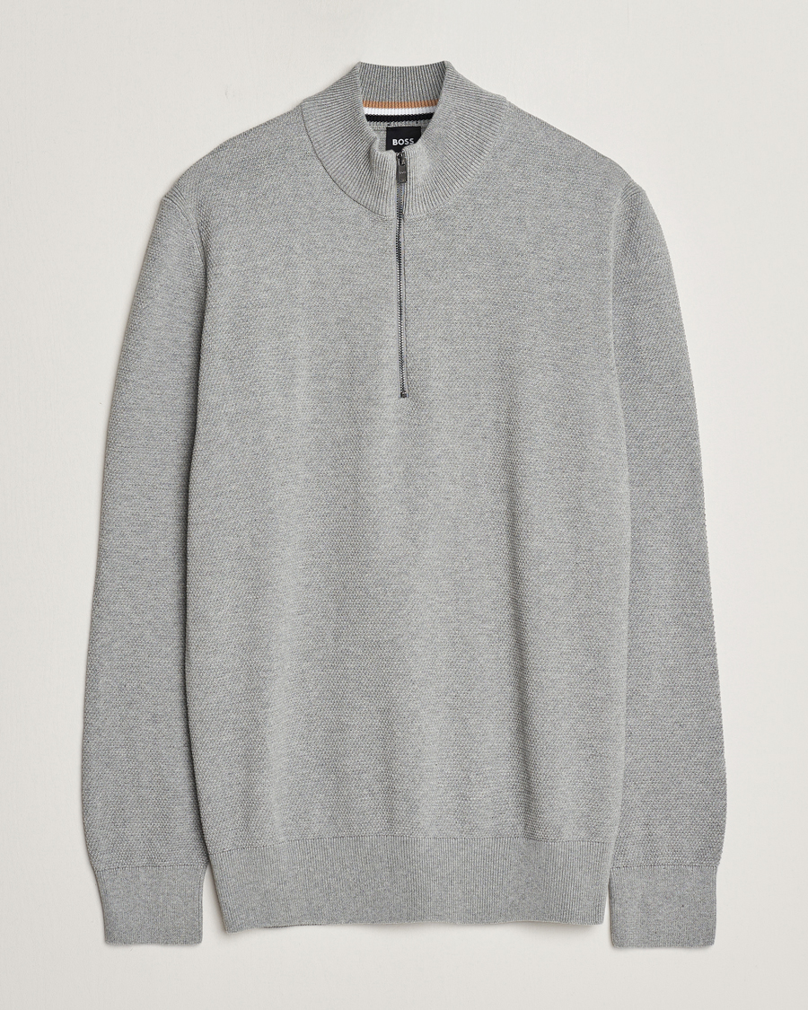 Herre | Gensere | BOSS BLACK | Ebrando Knitted Half-Zip Silver