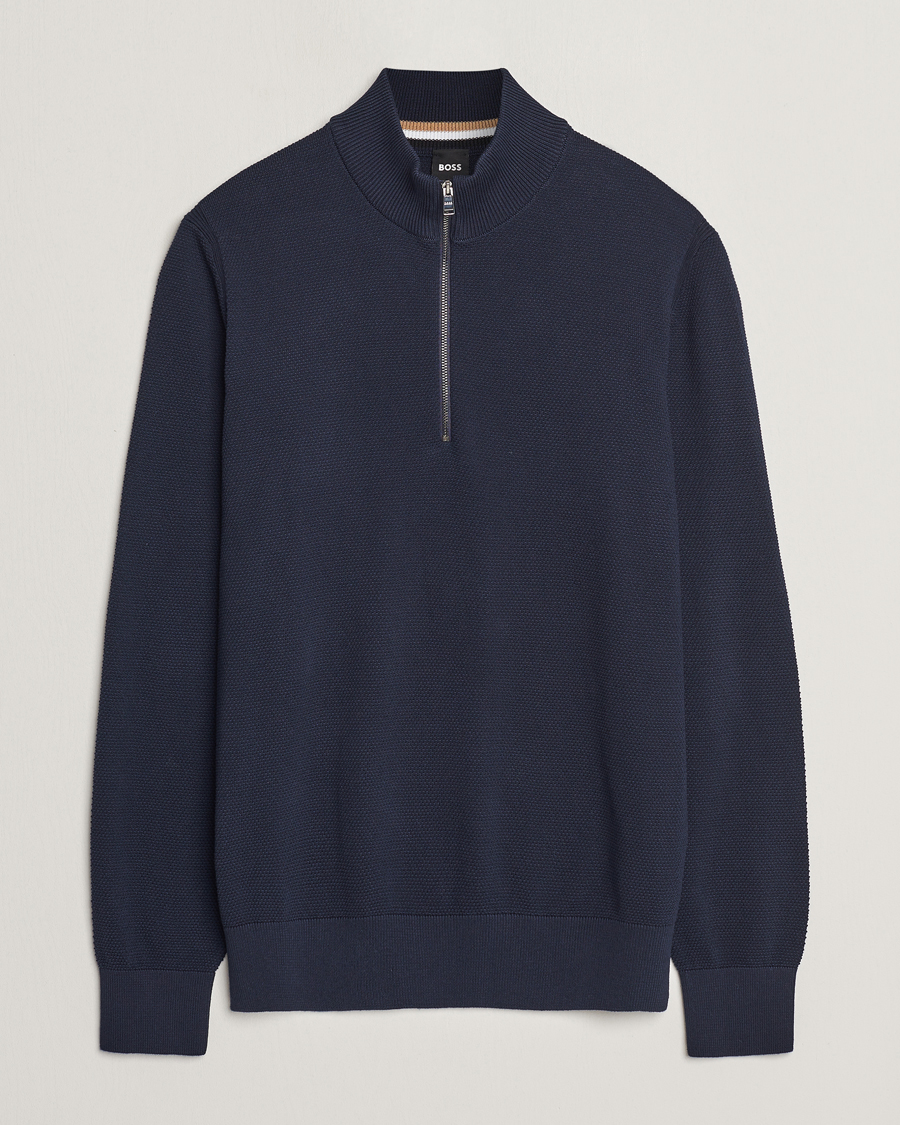 Herre | Gensere | BOSS BLACK | Ebrando Knitted Half Zip Dark Blue