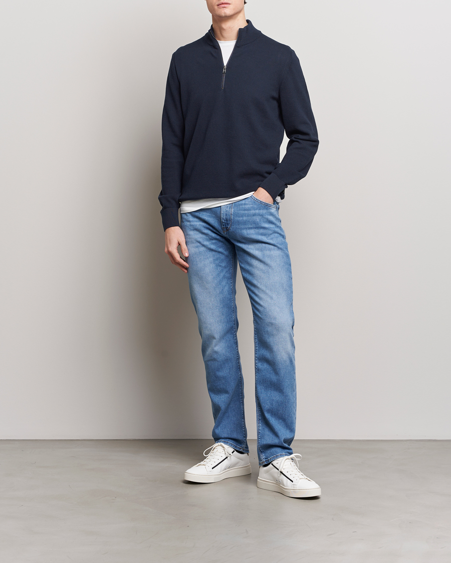 Herre | Gensere | BOSS BLACK | Ebrando Knitted Half Zip Dark Blue