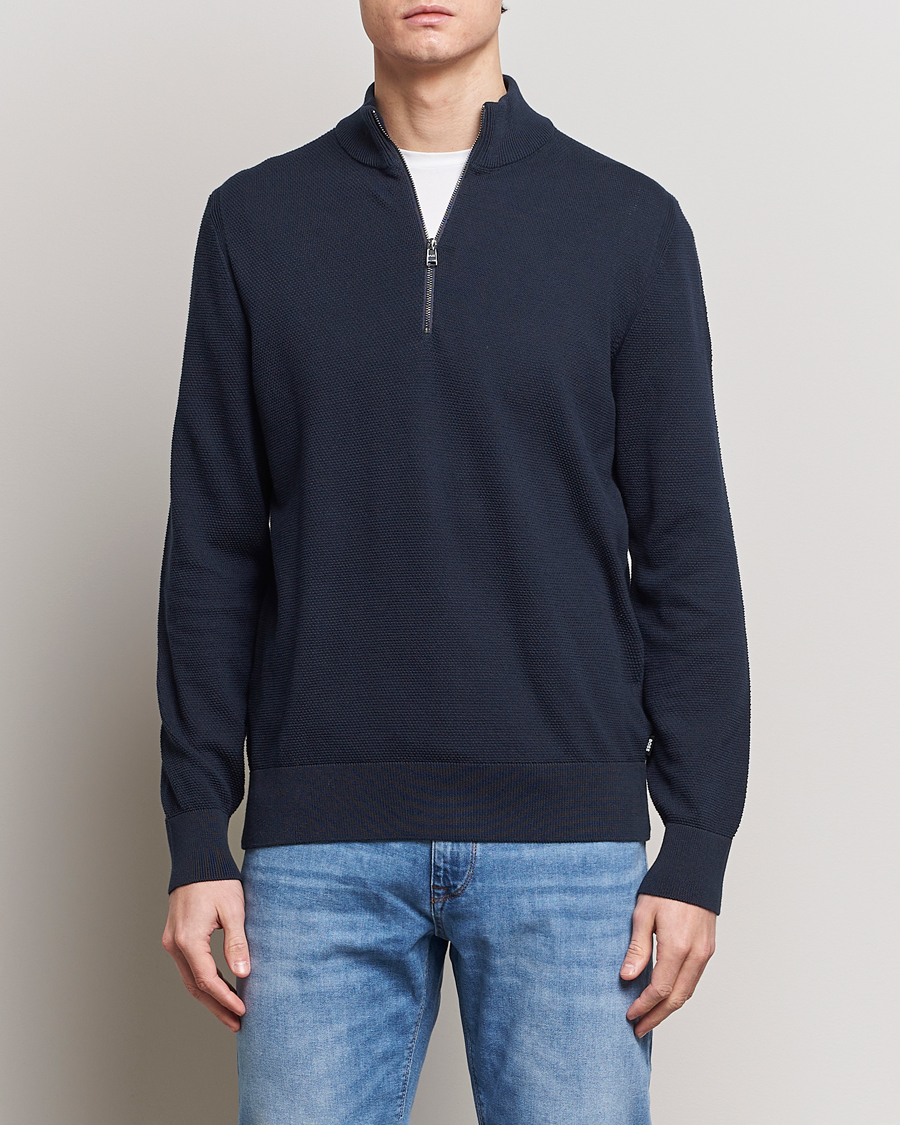 Herre | Gensere | BOSS BLACK | Ebrando Knitted Half Zip Dark Blue