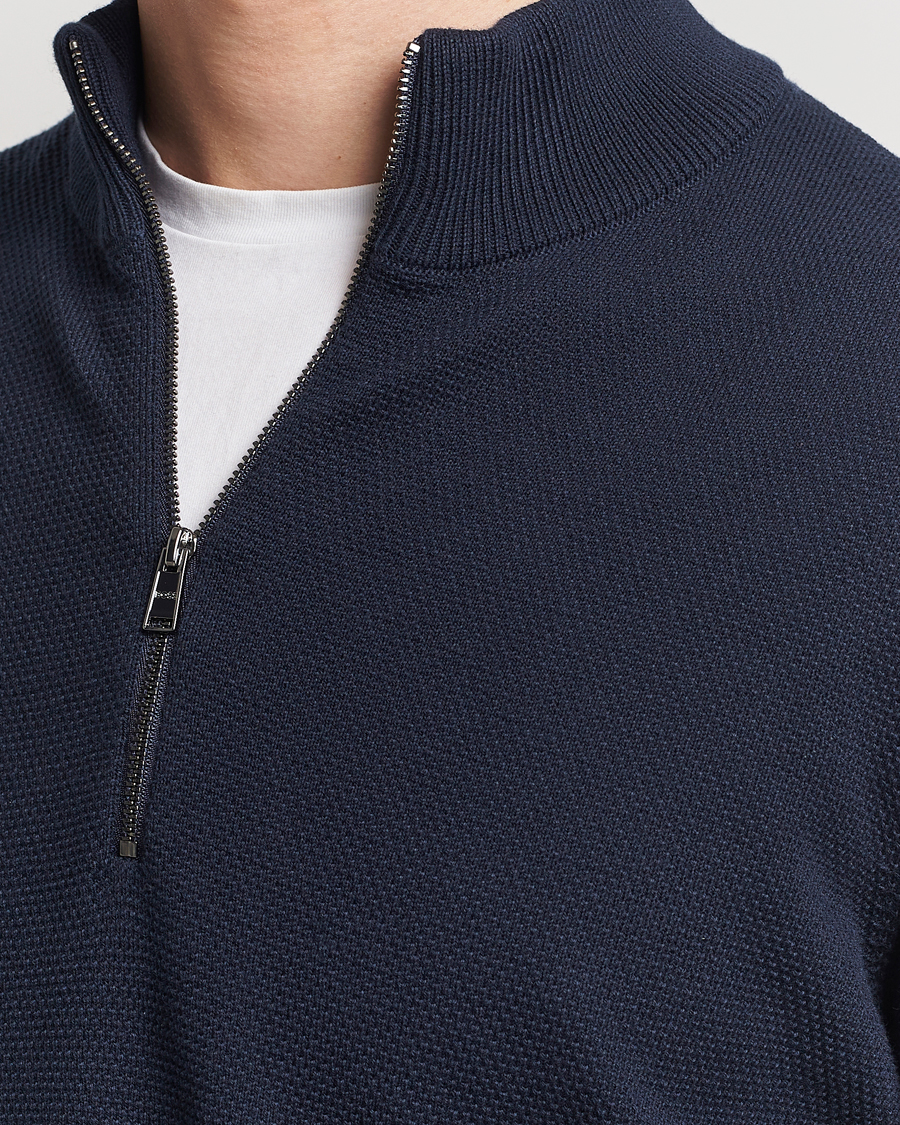 Herre | Gensere | BOSS BLACK | Ebrando Knitted Half Zip Dark Blue