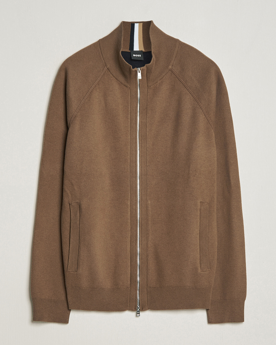 Herre | Gensere | BOSS BLACK | Perrone Knitted Full-Zip Open Brown