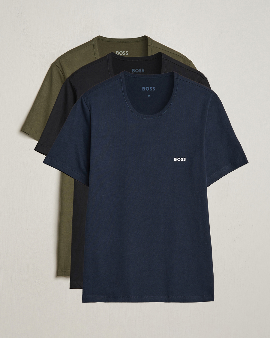Herre | T-Shirts | BOSS BLACK | 3-Pack Crew Neck T-Shirt Black/Blue/Green