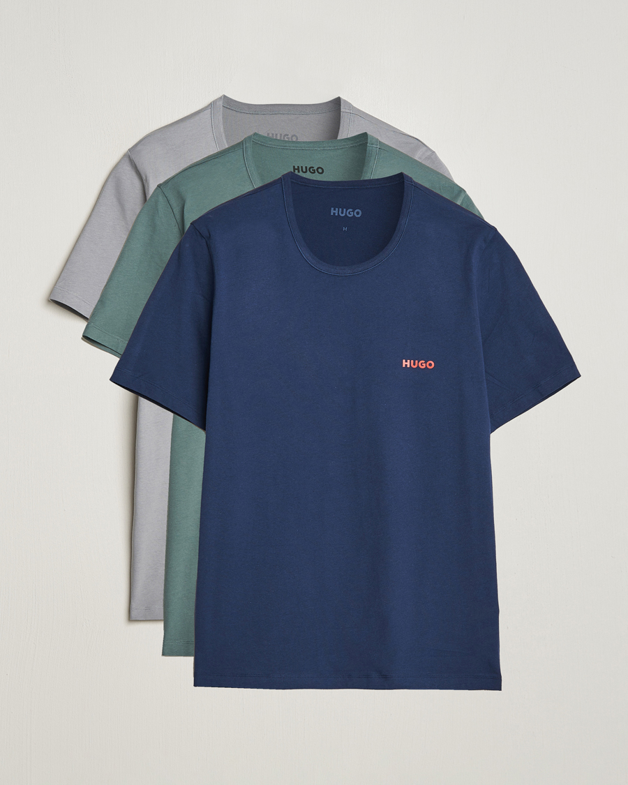 Herre | T-Shirts | HUGO | 3-Pack Logo Crew Neck T-Shirt Green/Navy/Grey