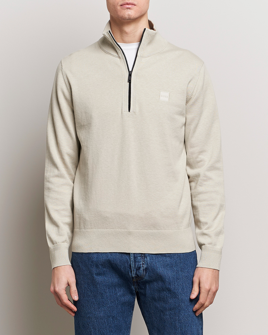 Herre | BOSS ORANGE | BOSS ORANGE | Kanobix Knitted Half-Zip Light Beige