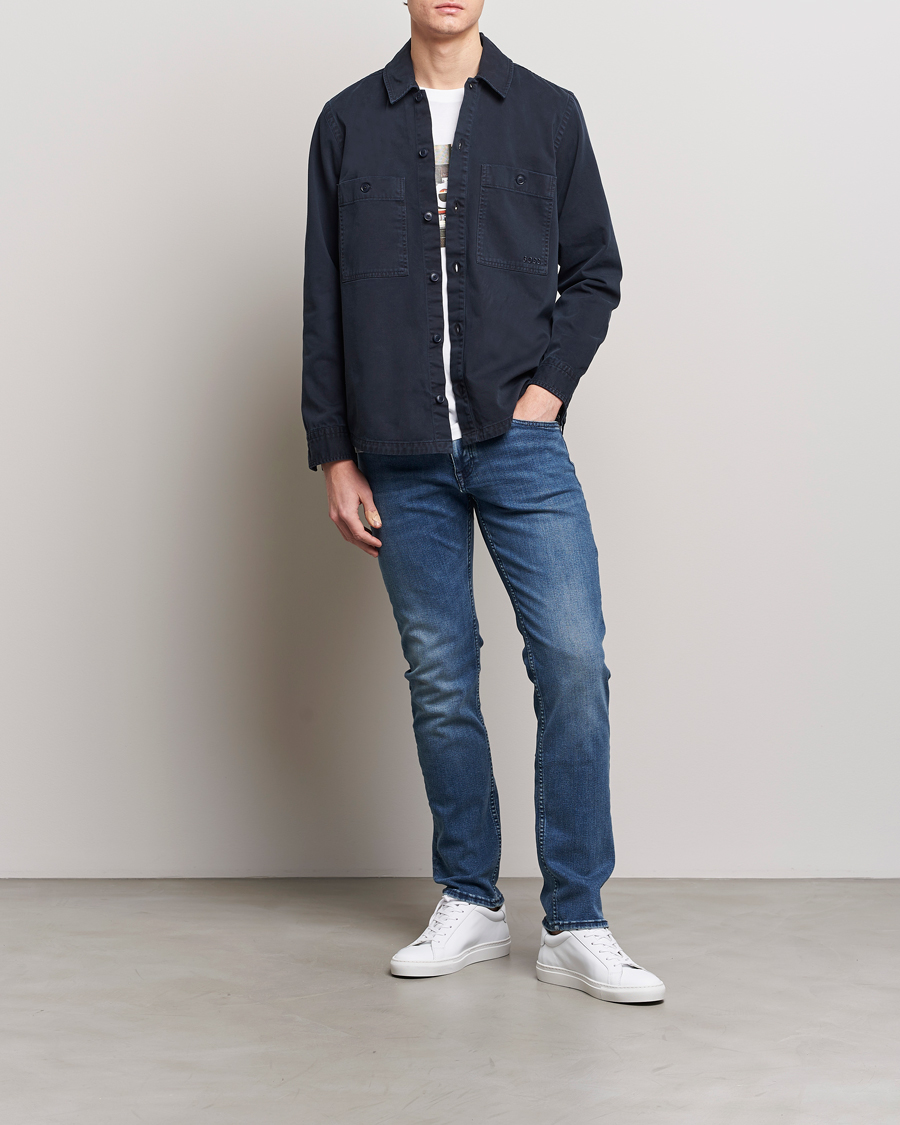Herre | Skjorter | BOSS ORANGE | Locky Cotton Overshirt Dark Blue