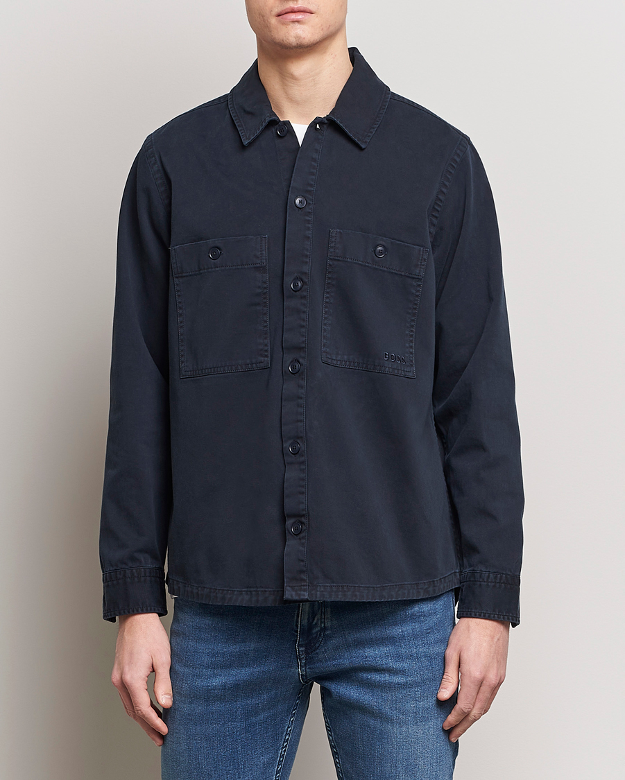Herre | Skjorter | BOSS ORANGE | Locky Cotton Overshirt Dark Blue