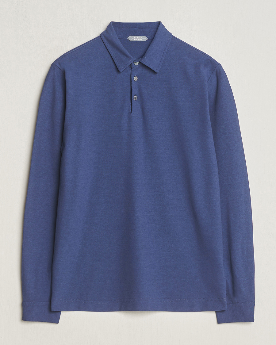 Herre | Gensere | Zanone | Ice Cotton Long Sleeve Polo Steel Blue