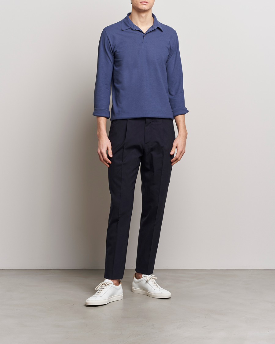 Herre | Gensere | Zanone | Ice Cotton Long Sleeve Polo Steel Blue