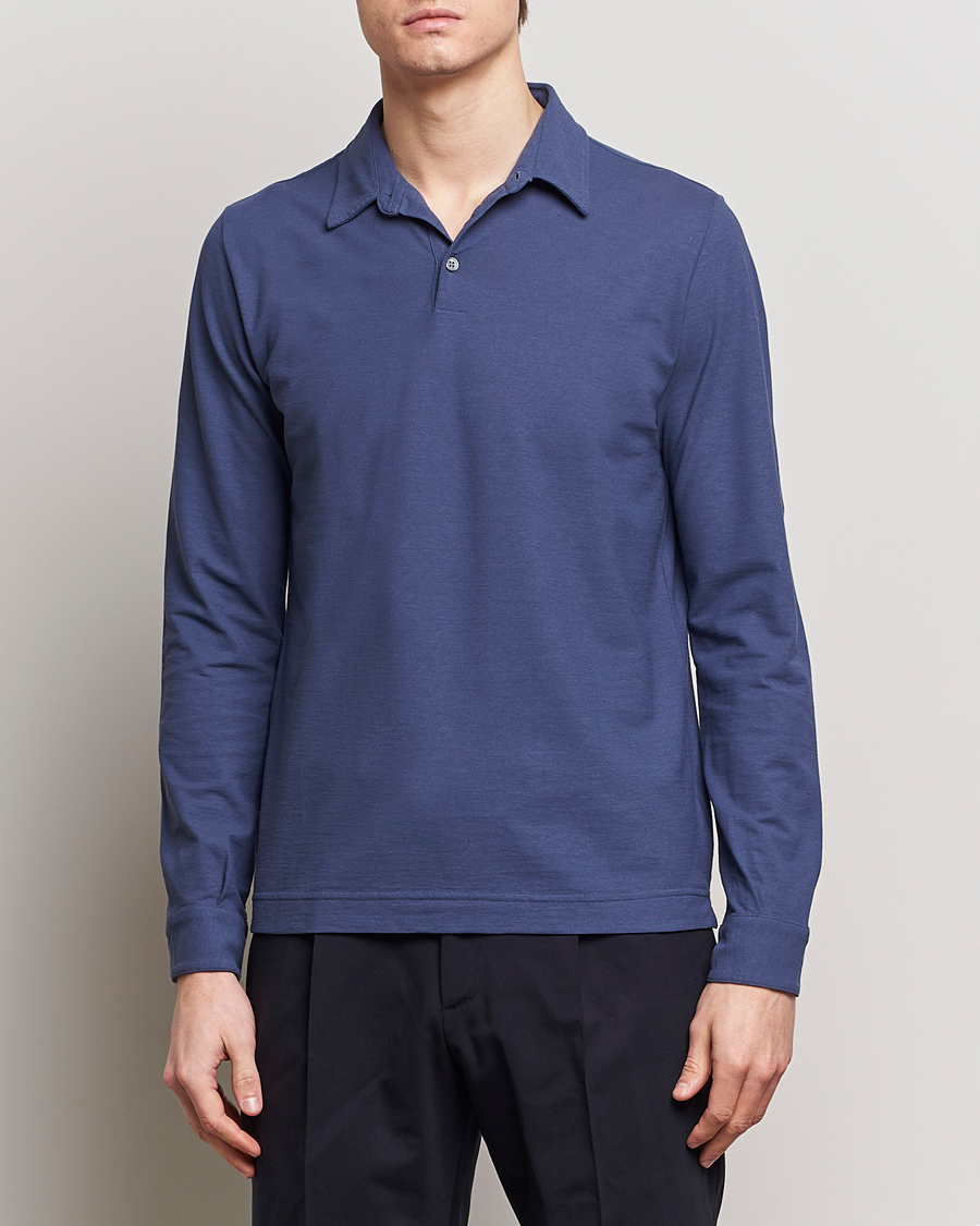 Herre |  | Zanone | Ice Cotton Long Sleeve Polo Steel Blue