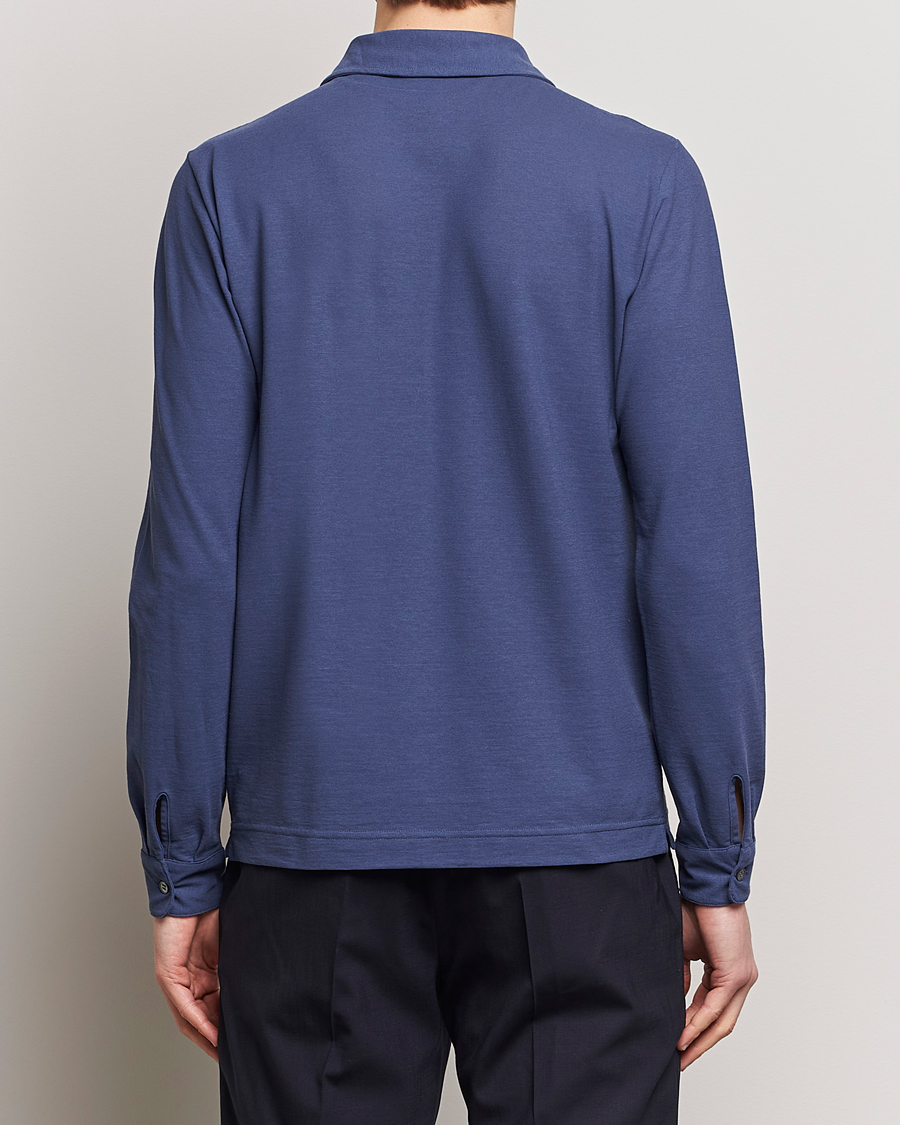 Herre | Gensere | Zanone | Ice Cotton Long Sleeve Polo Steel Blue