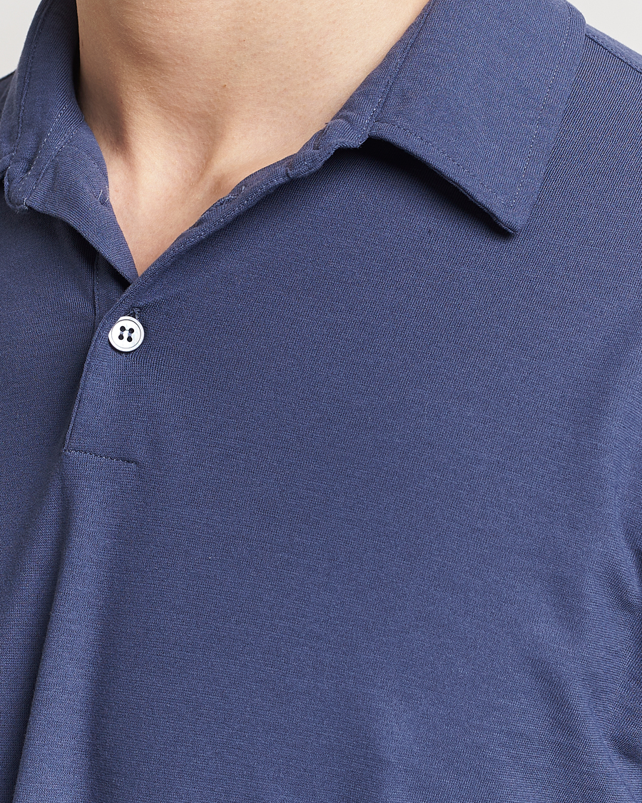 Herre | Gensere | Zanone | Ice Cotton Long Sleeve Polo Steel Blue