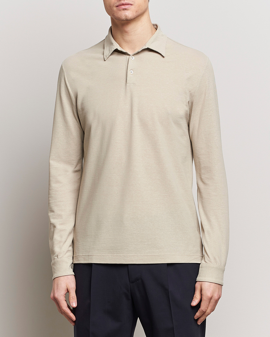 Herre |  | Zanone | Ice Cotton Long Sleeve Polo Beige