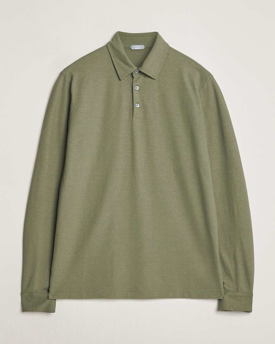 Herre | Gensere | Zanone | Ice Cotton Long Sleeve Polo Olive