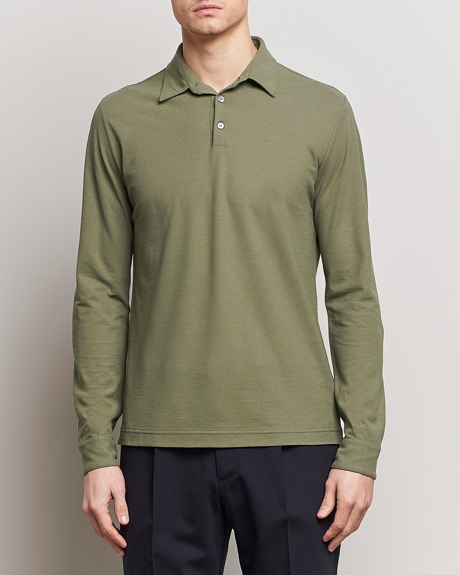 Herre | Gensere | Zanone | Ice Cotton Long Sleeve Polo Olive