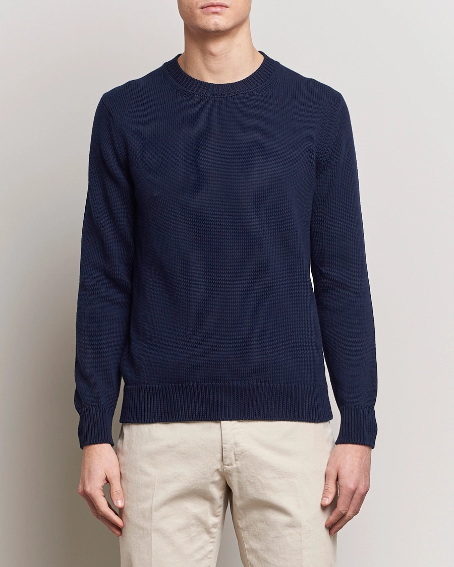 Herre |  | Zanone | Soft Cotton Crewneck Sweater Navy