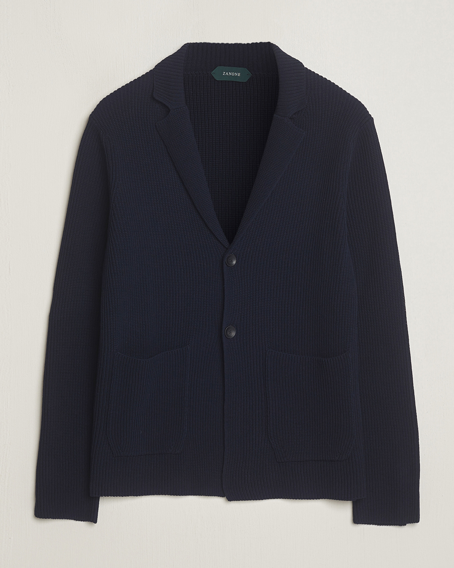 Herre | Dressjakker | Zanone | Cotton Rib Knitted Blazer Navy