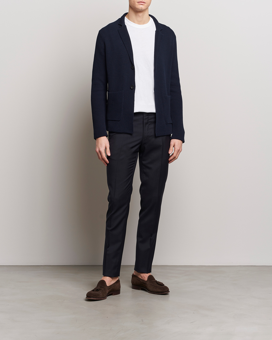 Herre | Dressjakker | Zanone | Cotton Rib Knitted Blazer Navy