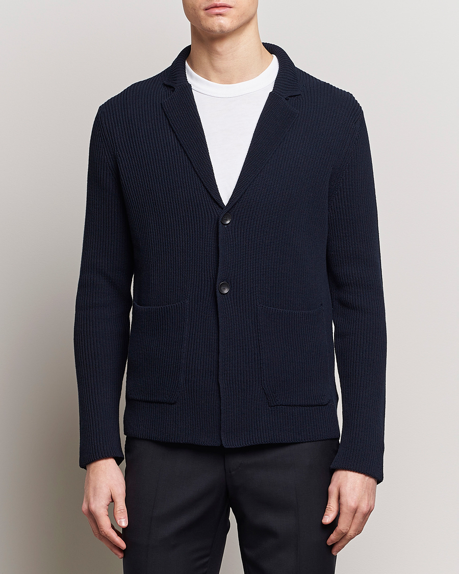 Herre | Italian Department | Zanone | Cotton Rib Knitted Blazer Navy