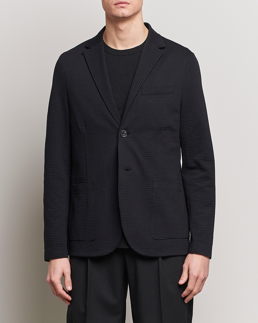 Herr | Bomullskavajer | Harris Wharf London | Coolmax Seersucker Blazer Black