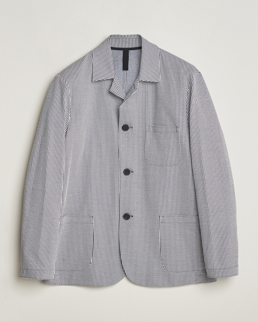 Herre | Dressjakker | Harris Wharf London | Coolmax Striped Seersucker Drop Shoulder Blazer Blue/Cream