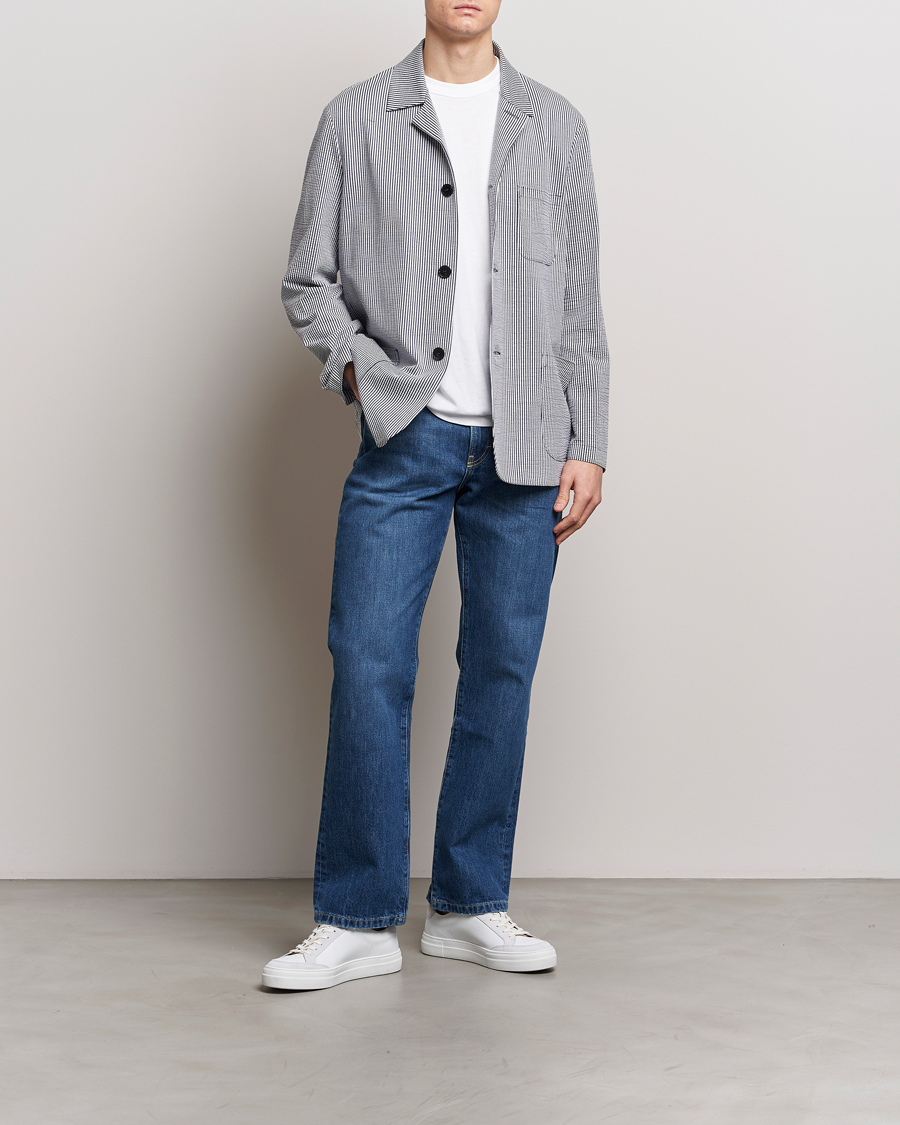 Herre | Dressjakker | Harris Wharf London | Coolmax Striped Seersucker Drop Shoulder Blazer Blue/Cream
