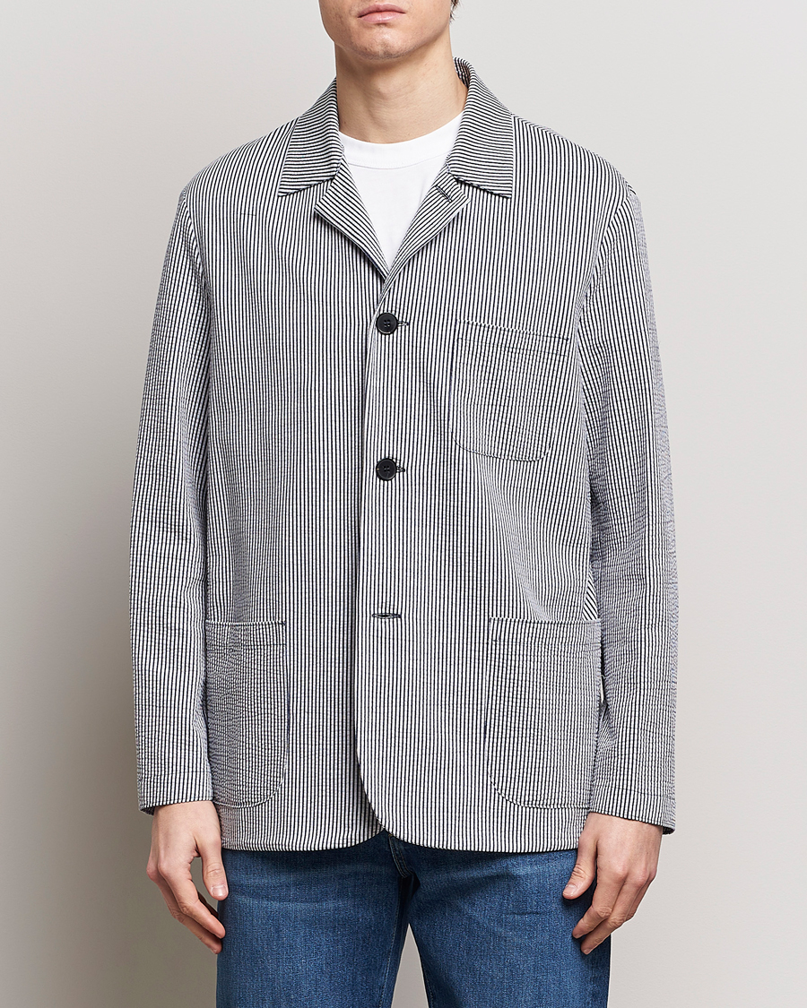 Herre | Klær | Harris Wharf London | Coolmax Striped Seersucker Drop Shoulder Blazer Blue/Cream