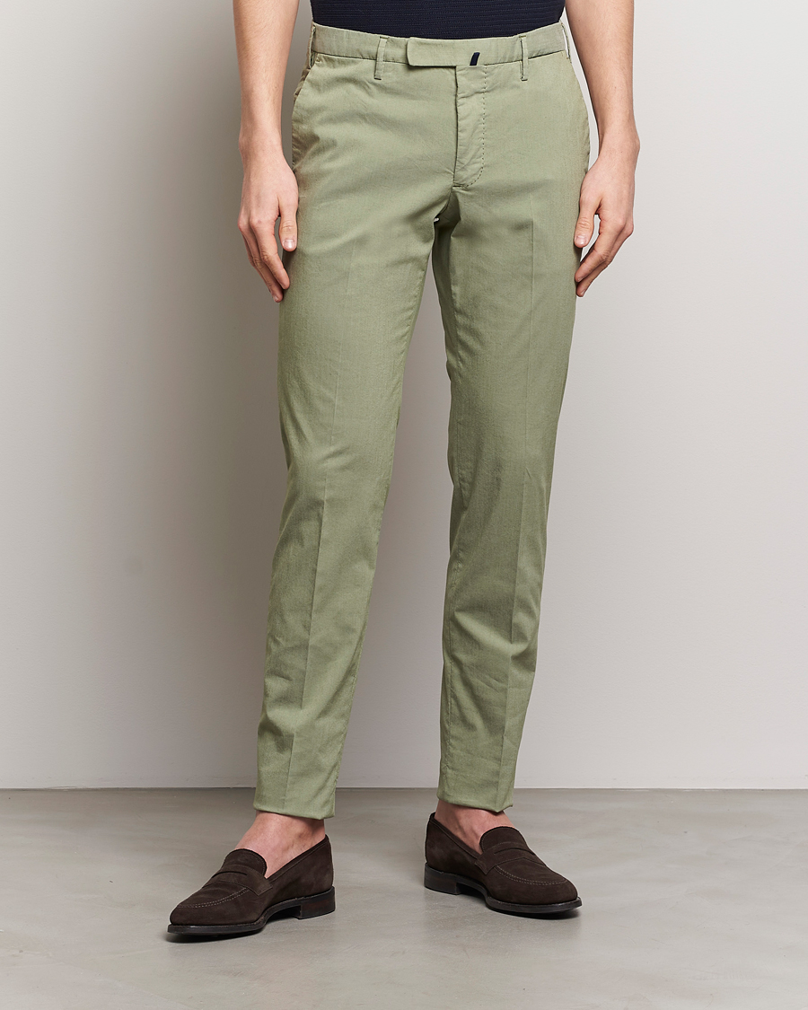 Herre | Chinos | Incotex | Slim Fit Washed Cotton Comfort Trousers Olive