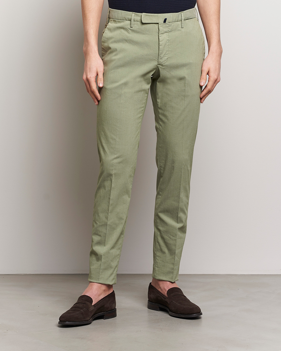 Herre | Klær | Incotex | Slim Fit Washed Cotton Comfort Trousers Olive