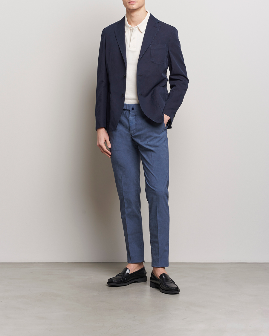 Herre | Bukser | Incotex | Slim Fit Washed Cotton Comfort Trousers Dark Blue