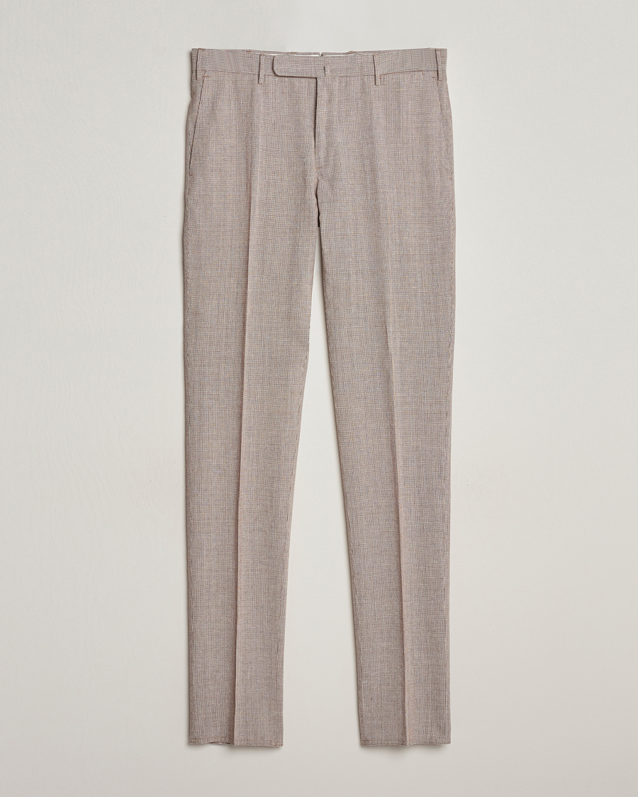 Herre | Bukser | Incotex | Slim Fit Cotton/Linen Micro Houndstooth Trousers Beige