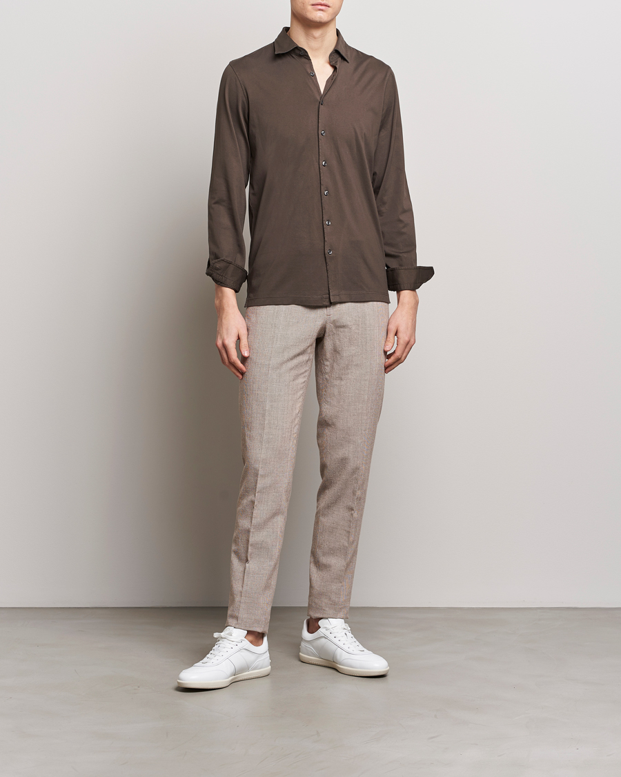 Herre | Bukser | Incotex | Slim Fit Cotton/Linen Micro Houndstooth Trousers Beige