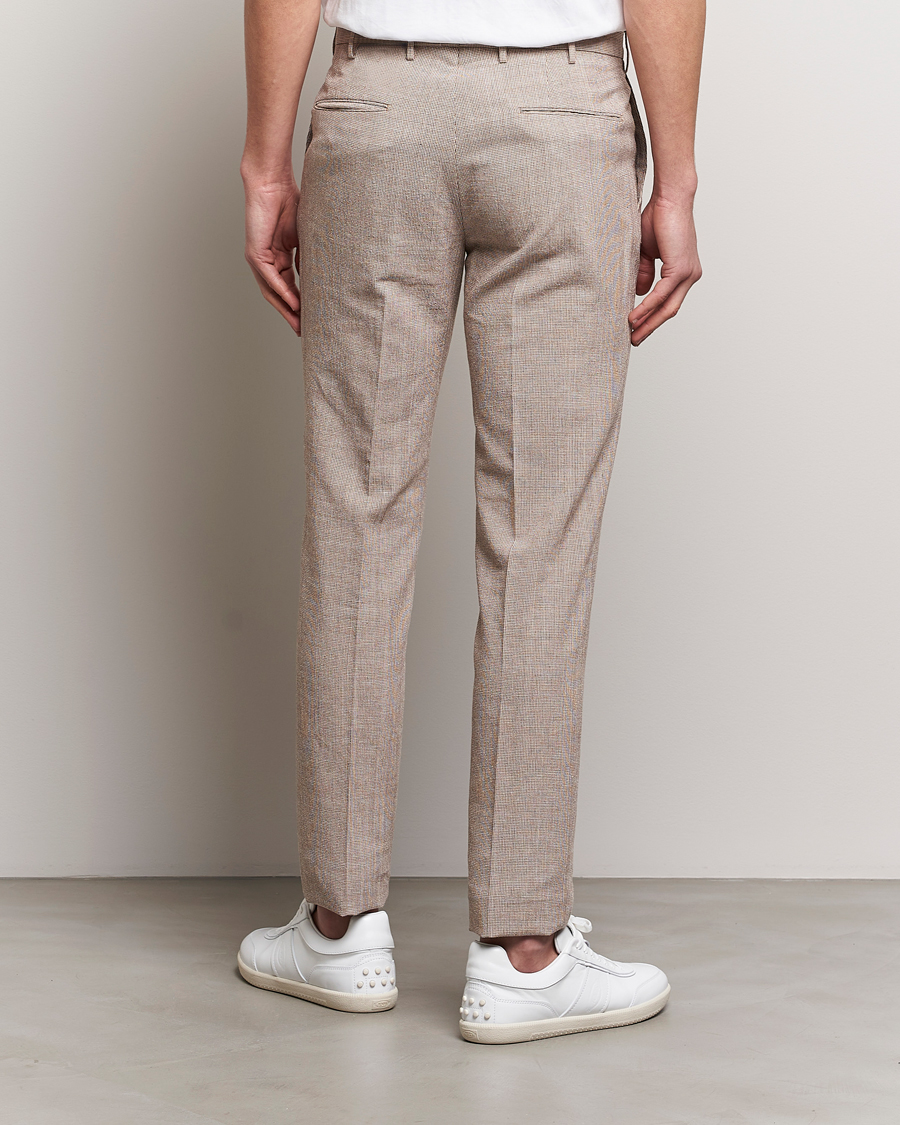Herre | Bukser | Incotex | Slim Fit Cotton/Linen Micro Houndstooth Trousers Beige