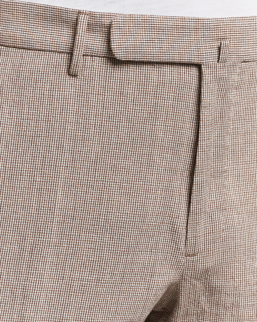 Herre | Bukser | Incotex | Slim Fit Cotton/Linen Micro Houndstooth Trousers Beige