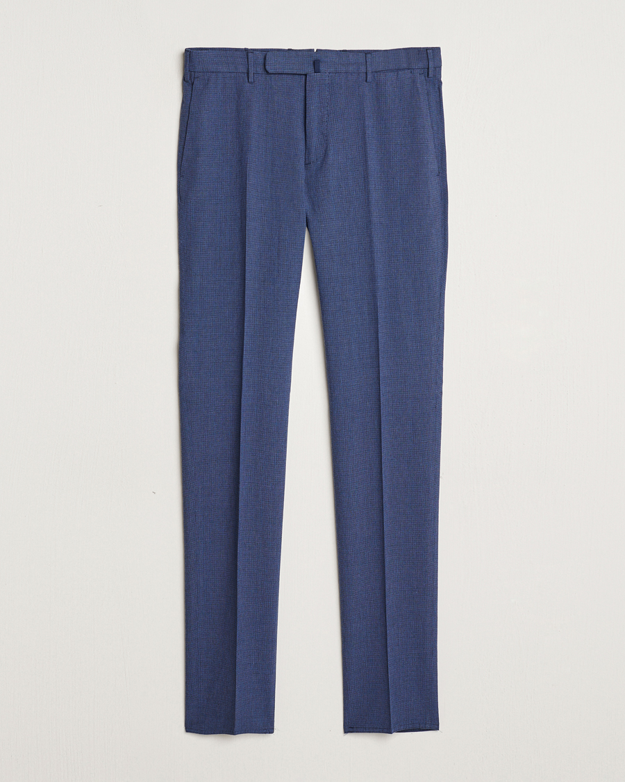 Herre | Bukser | Incotex | Slim Fit Cotton/Linen Micro Houndstooth Trousers Dark Blue