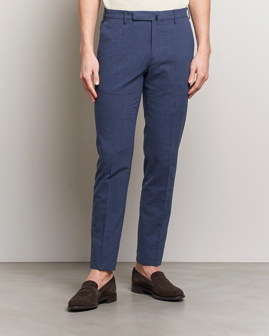 Herre | Avdelinger | Incotex | Slim Fit Cotton/Linen Micro Houndstooth Trousers Dark Blue