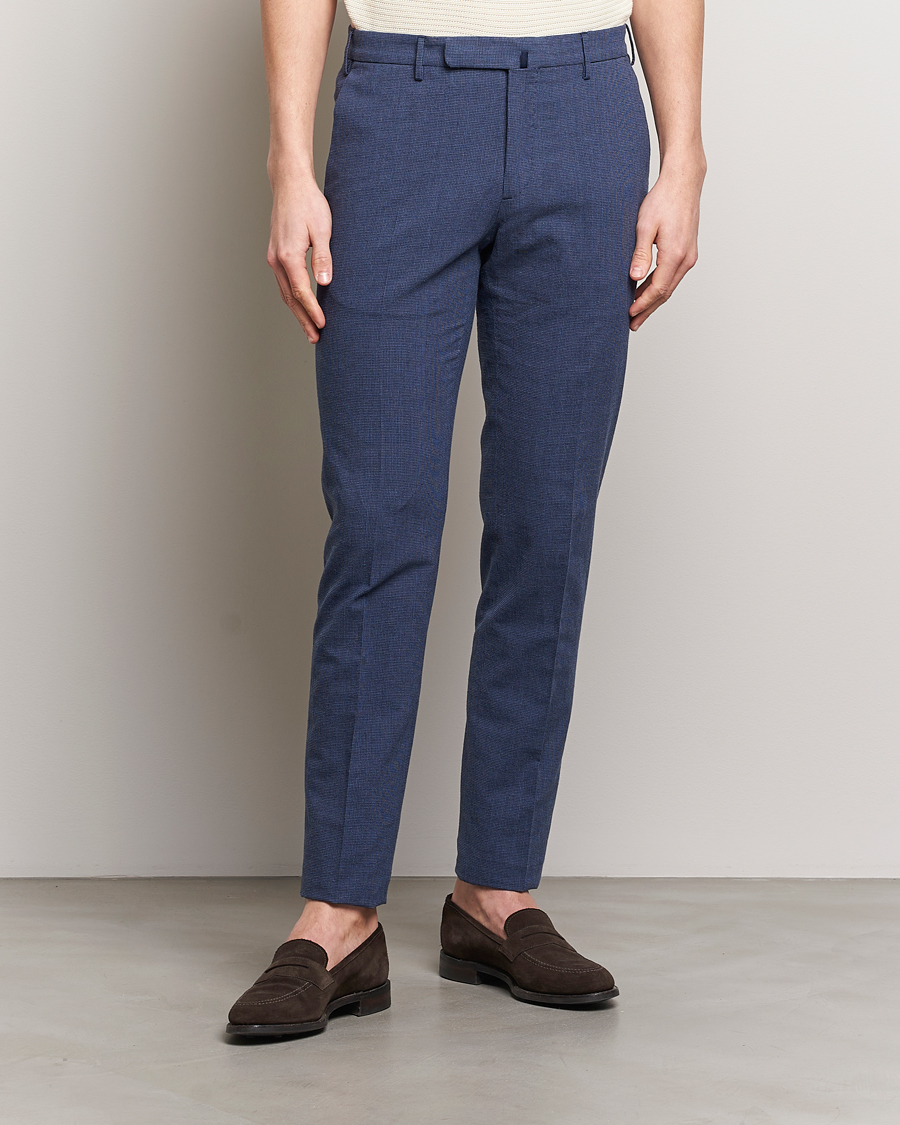 Herre |  | Incotex | Slim Fit Cotton/Linen Micro Houndstooth Trousers Dark Blue