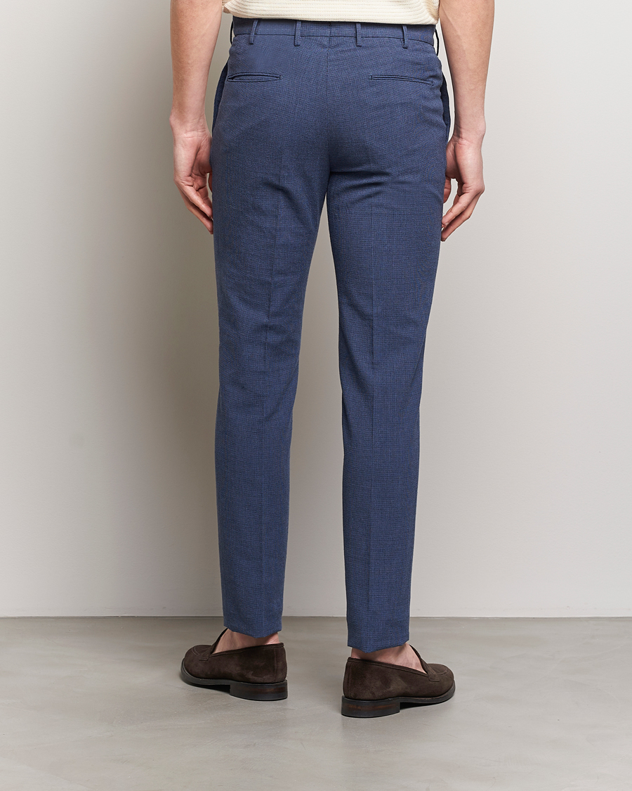 Herre | Bukser | Incotex | Slim Fit Cotton/Linen Micro Houndstooth Trousers Dark Blue
