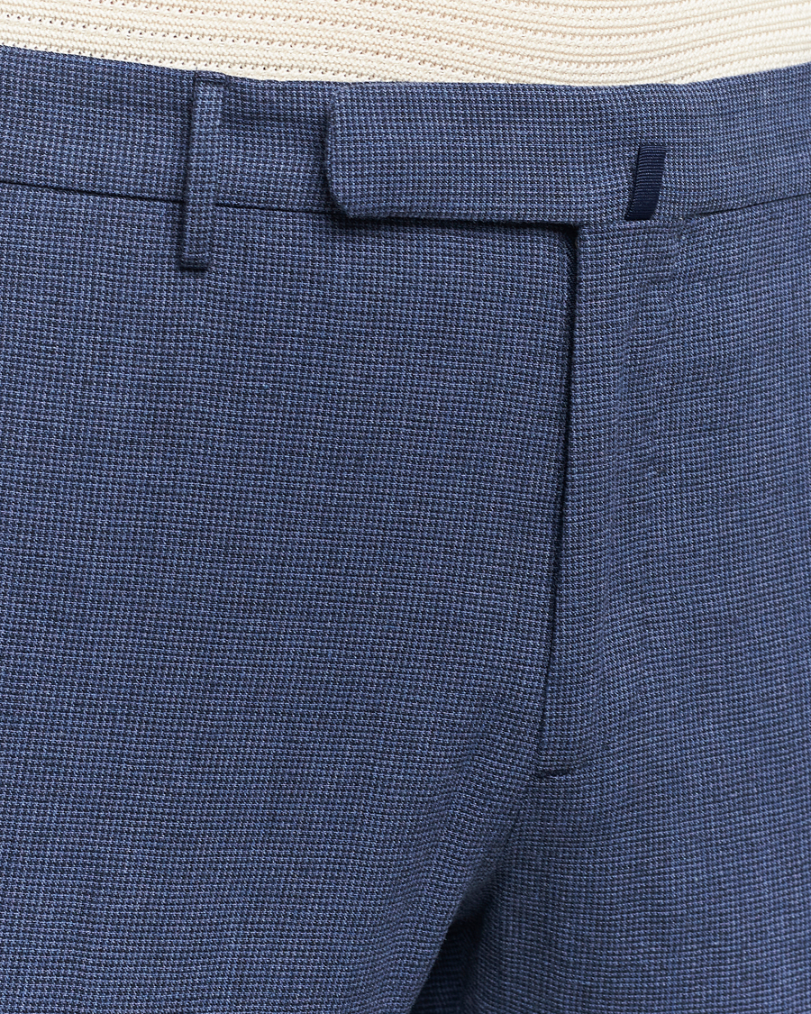 Herre | Bukser | Incotex | Slim Fit Cotton/Linen Micro Houndstooth Trousers Dark Blue