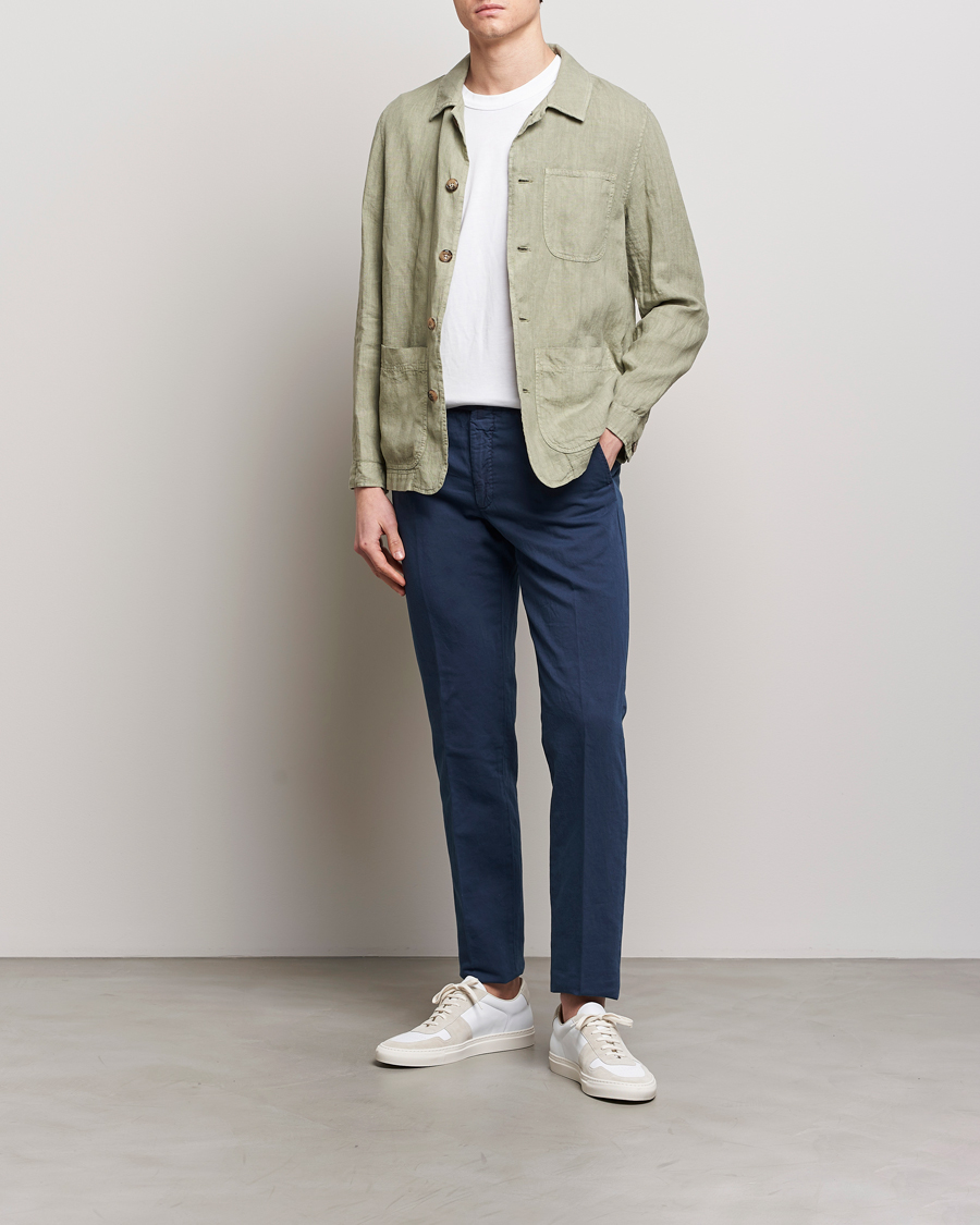 Herre | Bukser | Incotex | Regular Fit Comfort Cotton/Linen Trousers Navy