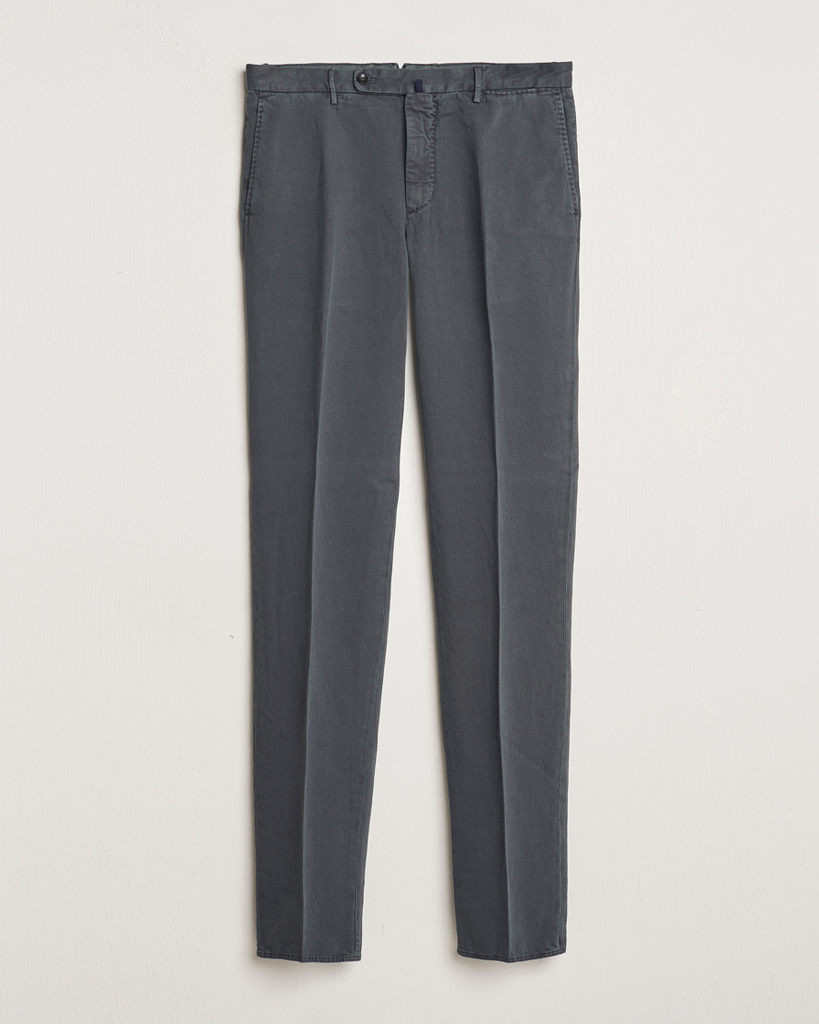 Herre | Bukser | Incotex | Regular Fit Comfort Cotton/Linen Trousers Dark Grey