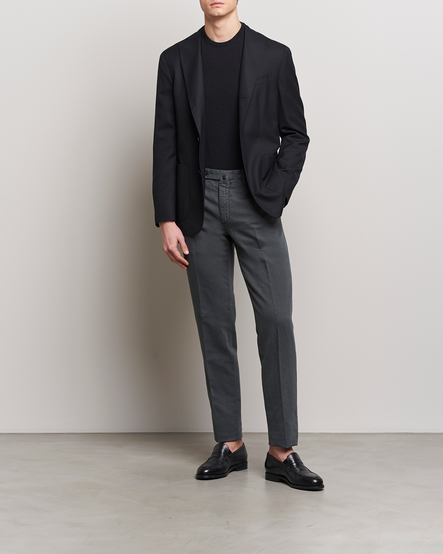 Herre | Bukser | Incotex | Regular Fit Comfort Cotton/Linen Trousers Dark Grey