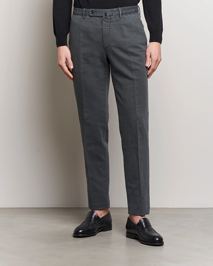 Herre | Bukser | Incotex | Regular Fit Comfort Cotton/Linen Trousers Dark Grey
