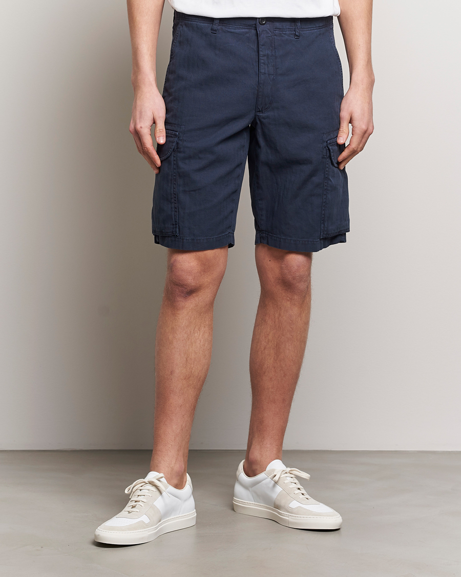 Herre | Italian Department | Incotex | Cotton Cargo Shorts Navy