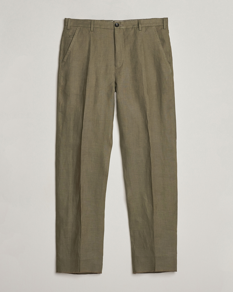 Herre | Bukser | Incotex | Straight Fit Pure Linen Trousers Military